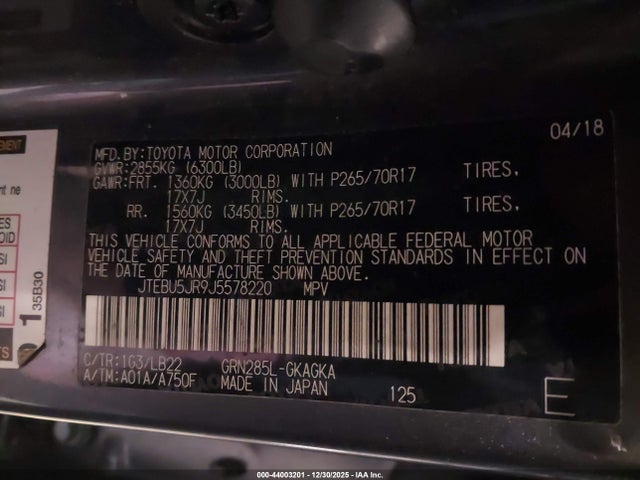 2018 TOYOTA 4RUNNER JTEBU5JR9J5578220 Photo 8