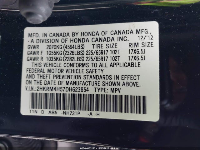 Продажа на аукционе авто 2013 Honda Cr-v Ex, vin: 2HKRM4H57DH623854, номер лота: 44003223