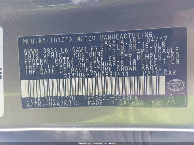 2T1BURHE9HC891411 Toyota COROLLA SE