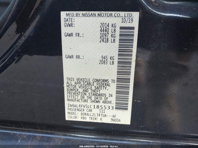 1N4AL4FV5LC185533 Nissan Altima Platinum