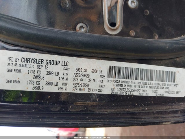 2013 Ram 1500 Big Horn მანქანა იყიდება აუქციონზე, vin: 1C6RR7LT5DS504427, აუქციონის ნომერი: 44003346