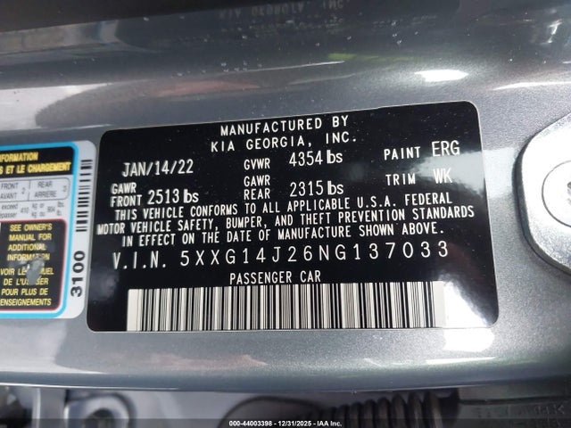 5XXG14J26NG137033 KIA K5 LXS