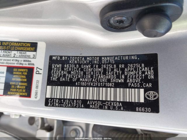 2015 TOYOTA CAMRY HYBRID 4T1BD1FK2FU171082 Photo 8