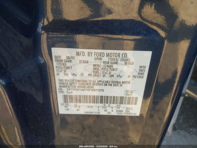 2005 FORD F-150 1FTPW14575FB57375 Photo 8