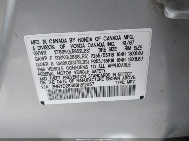 2008 ACURA MDX 2HNYD28388H512057 Photo 8