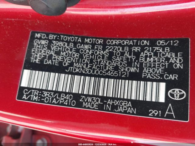 2012 TOYOTA PRIUS JTDKN3DU0C5465121 Photo 8