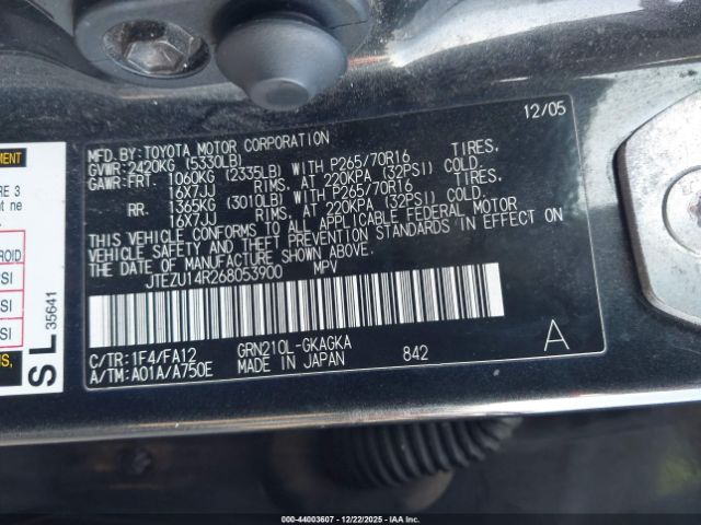 2006 TOYOTA 4RUNNER JTEZU14R268053900 Photo 8