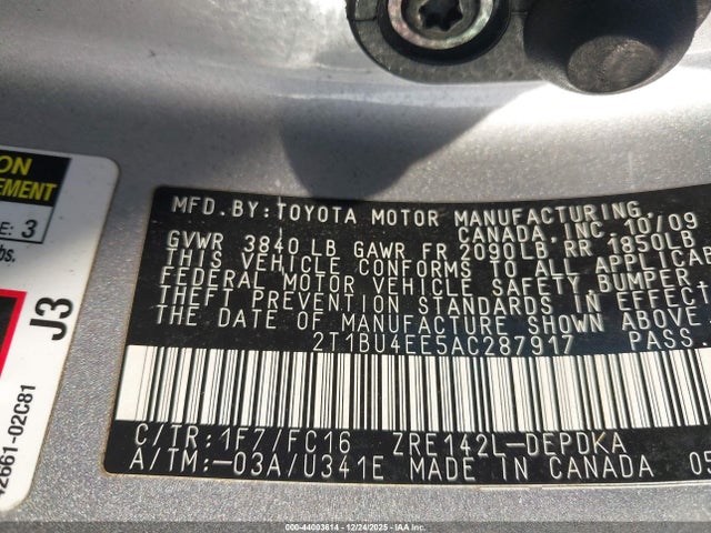 Продаж на аукціоні авто 2010 Toyota Corolla Le, vin: 2T1BU4EE5AC287917, номер лоту: 44003614