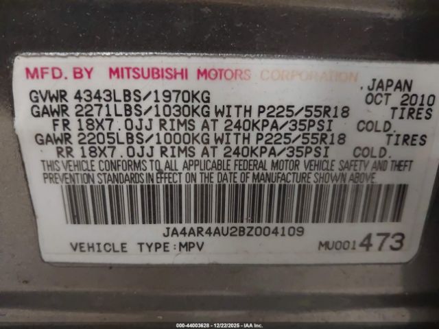 2011 MITSUBISHI OUTLANDER SPORT JA4AR4AU2BZ004109 Photo 8