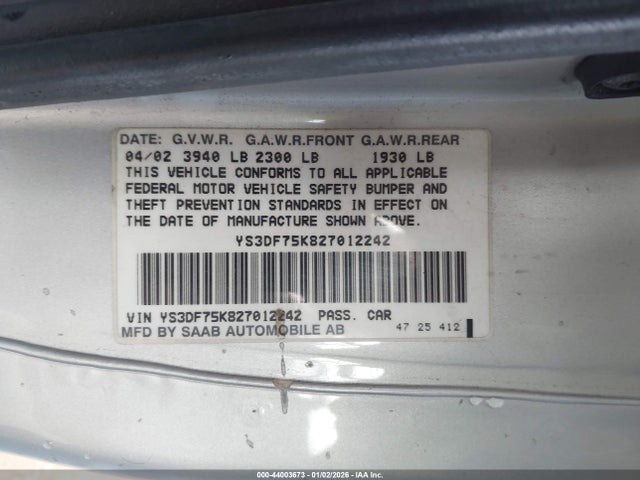2002 SAAB 9-3 YS3DF75K827012242 Photo 8