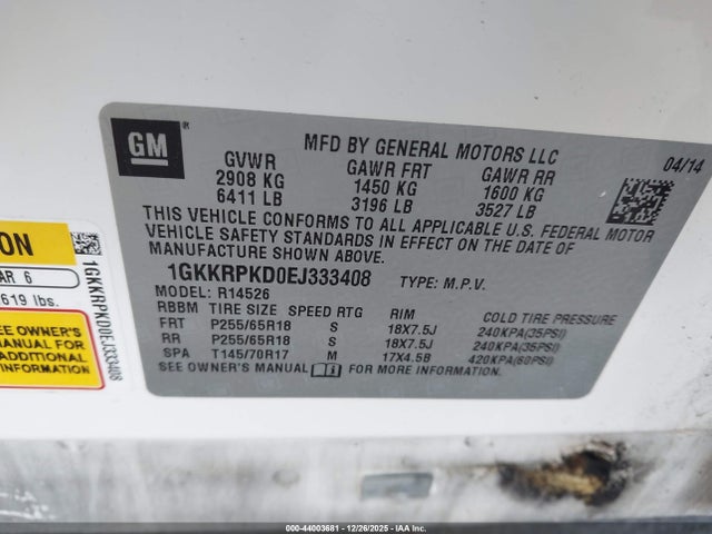 1GKKRPKD0EJ333408 GMC Acadia Sle-2