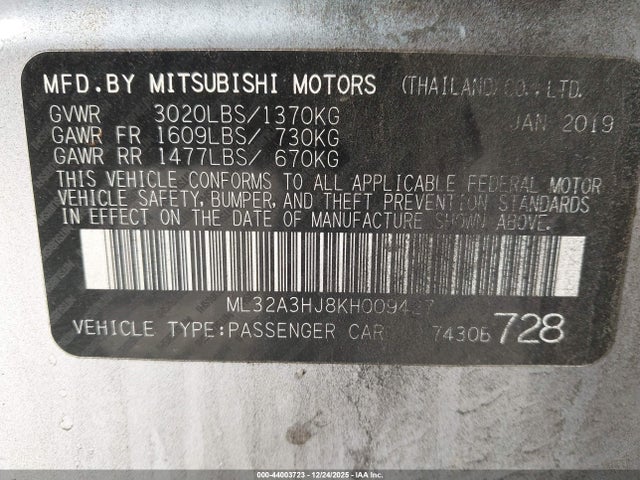 2019 MITSUBISHI MIRAGE ML32A3HJ8KH009427 Photo 8