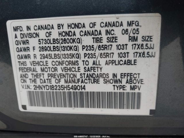2005 ACURA MDX 2HNYD18235H549014 Photo 8