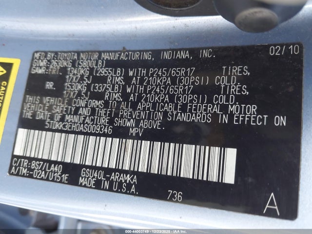 2010 TOYOTA HIGHLANDER 5TDKK3EH0AS009346 Photo 8