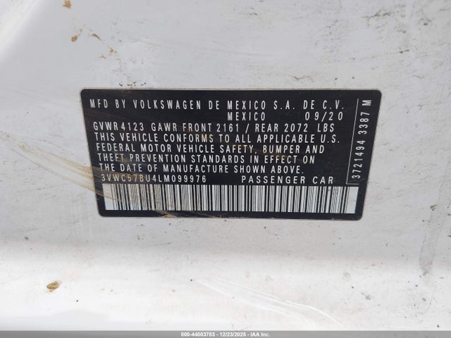 Продажа на аукционе авто 2020 Volkswagen Jetta 1.4t R-line/1.4t S/1.4t Se, vin: 3VWC57BU4LM099976, номер лота: 44003783