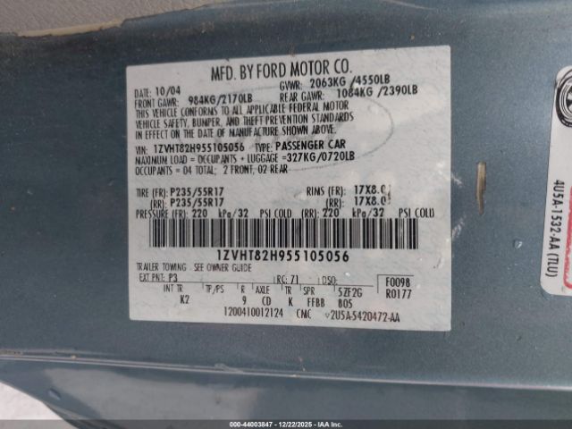 2005 FORD MUSTANG 1ZVHT82H955105056 Photo 8