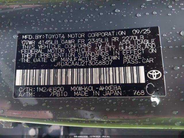 JTDACAAU2T3068807 Toyota Prius Le