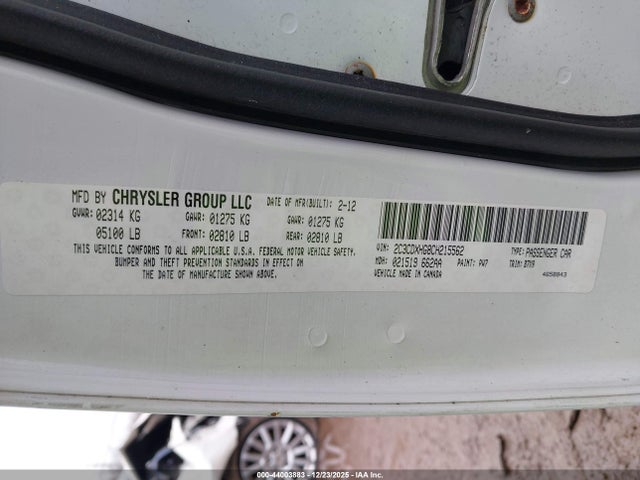 44003883 :رقم المزاد ، 2C3CDXHG8CH215562 vin ، 2012 Dodge Charger Sxt مزاد بيع
