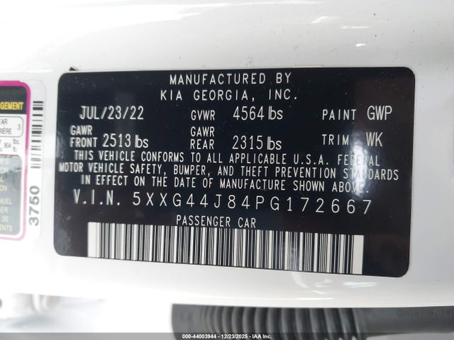 5XXG44J84PG172667 KIA K5 Gt