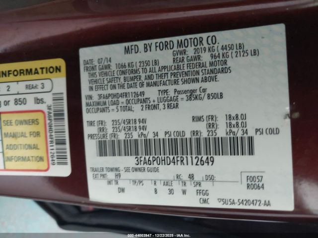 2015 FORD FUSION 3FA6P0HD4FR112649 Photo 8