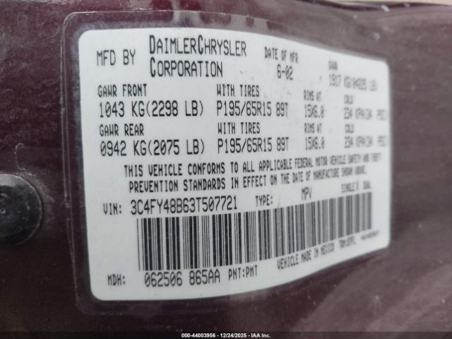 2003 CHRYSLER PT CRUISER 3C4FY48B63T507721 Photo 8