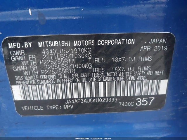 2019 MITSUBISHI OUTLANDER SPORT JA4AP3AU5KU029339 Photo 8
