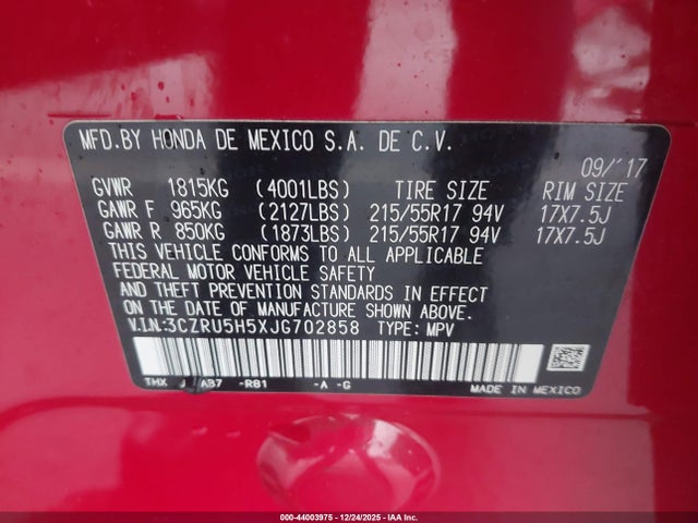 3CZRU5H5XJG702858 Honda HR-V EX