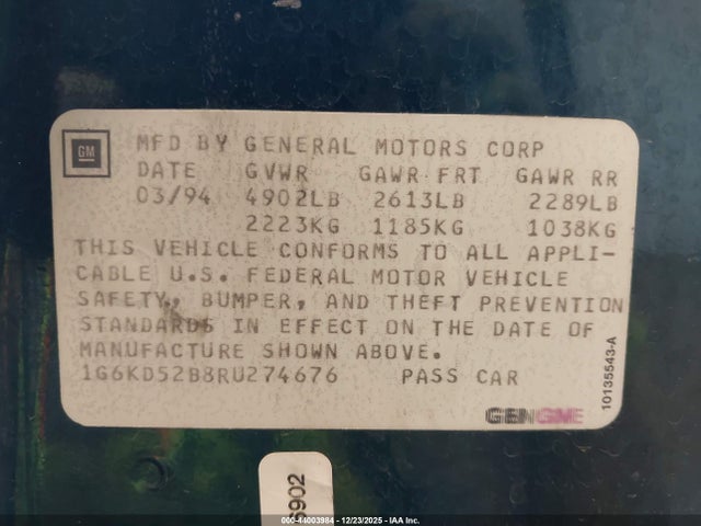 1994 CADILLAC DEVILLE 1G6KD52B8RU274676 Photo 8