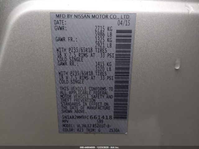 2015 NISSAN PATHFINDER 5N1AR2MM9FC661418 Photo 8