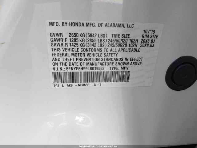 Honda Pilot Awd Touring 8 Passenger 2020 5FNYF6H99LB019563 Image 9