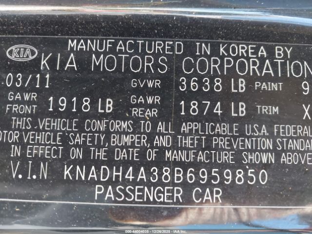 2011 KIA RIO KNADH4A38B6959850 Photo 8