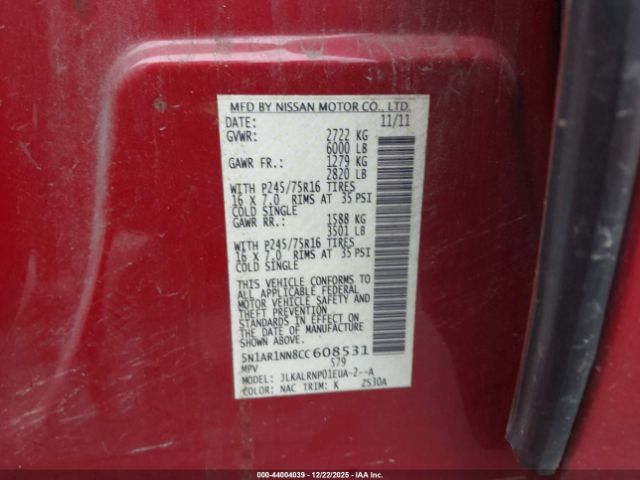 2012 NISSAN PATHFINDER 5N1AR1NN8CC608531 Photo 8