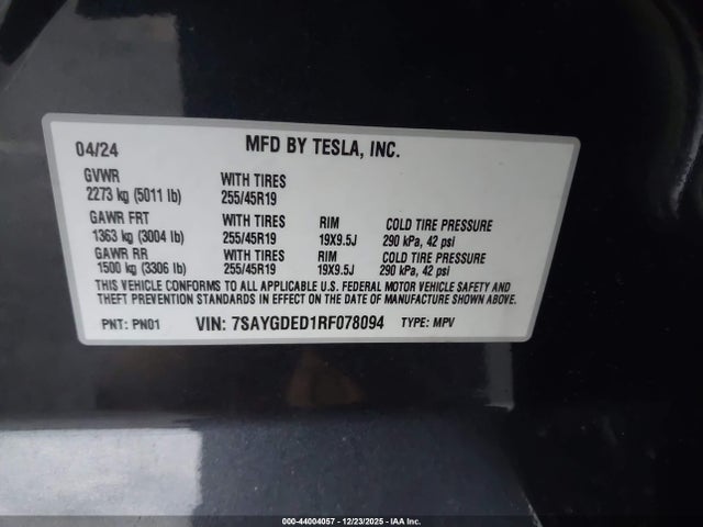 2024 TESLA MODEL Y 7SAYGDED1RF078094 Photo 8