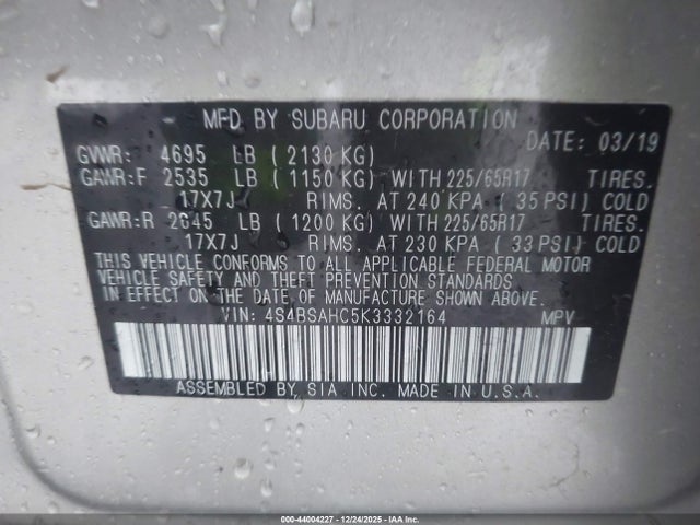 4S4BSAHC5K3332164 Subaru Outback 2.5i Premium