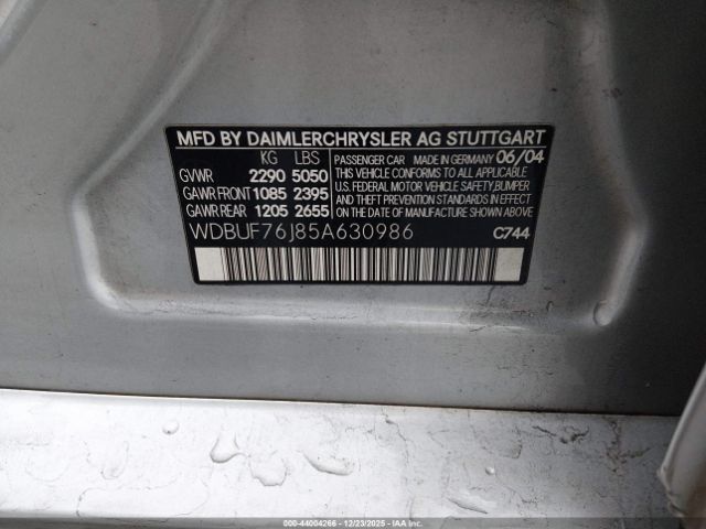 2005 MERCEDES-BENZ E 55 AMG WDBUF76J85A630986 Photo 8