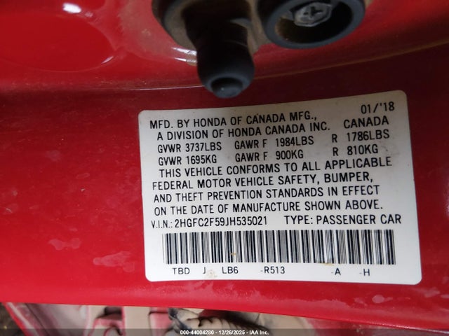 Honda Civic Lx 2018 2HGFC2F59JH535021 Image 9