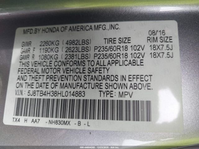 2017 ACURA RDX 5J8TB4H38HL014883 Photo 8