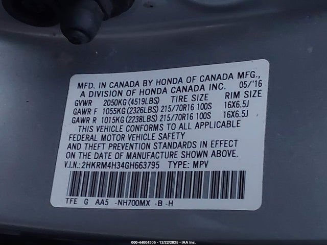 2HKRM4H34GH663795 Honda CR-V LX