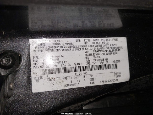 1FADP3L91JL283040 Ford FOCUS ST