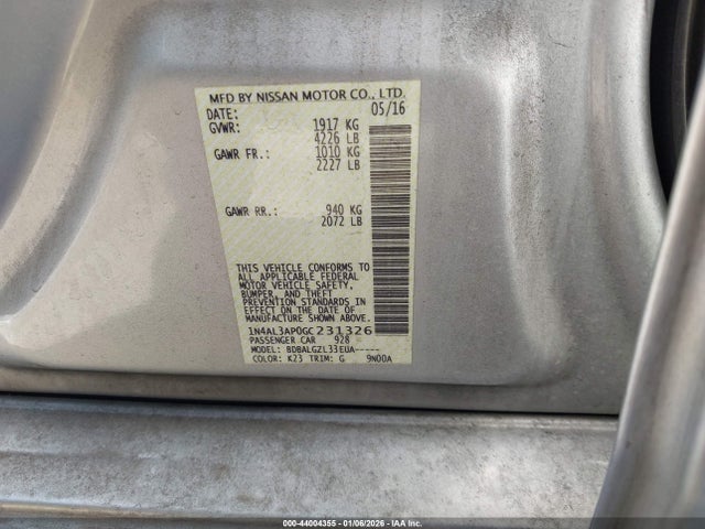 1N4AL3AP0GC231326 Nissan Altima 2.5/2.5 S/2.5 Sl/2.5 Sr/2.5 Sv