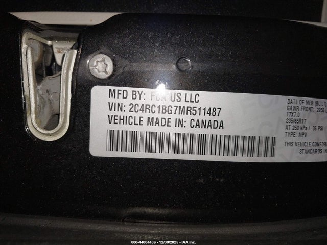 Продажа на аукционе авто 2021 Chrysler Pacifica Touring L, vin: 2C4RC1BG7MR511487, номер лота: 44004406
