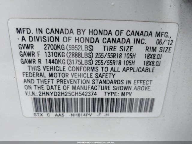 2012 ACURA MDX 2HNYD2H25CH542374 Photo 8