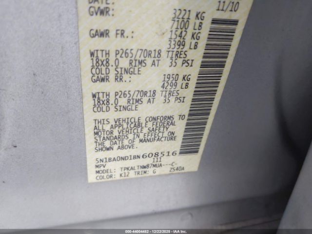 2011 NISSAN ARMADA 5N1BA0ND1BN608516 Photo 8