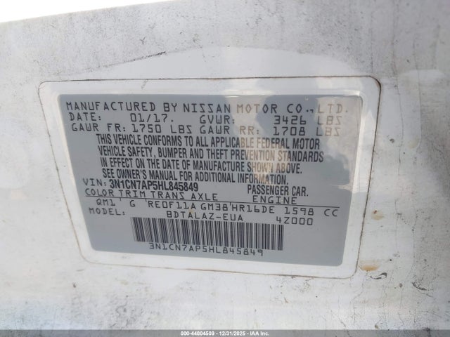 3N1CN7AP5HL845849 Nissan Versa 1.6 S+