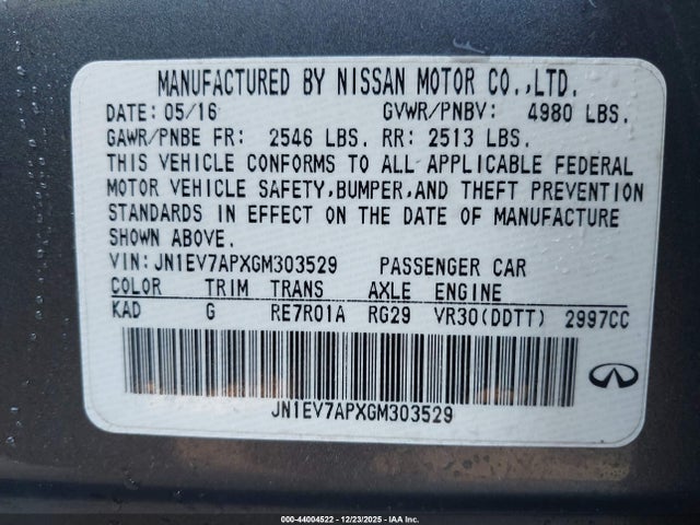 2016 INFINITI Q50 JN1EV7APXGM303529 Photo 8