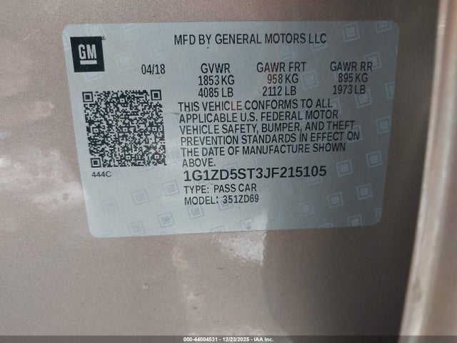 1G1ZD5ST3JF215105 Chevrolet MALIBU LT