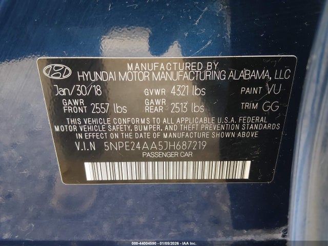 Aukcja sprzedaży 2018 Hyundai Sonata Eco, vin: 5NPE24AA5JH687219, numer aukcji: 44004590