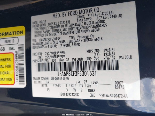 2015 FORD MUSTANG 1FA6P8CF3F5301531 Photo 8