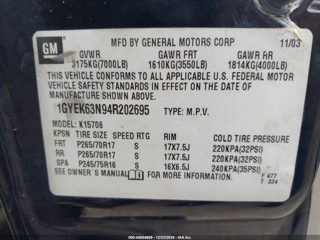 2004 CADILLAC ESCALADE 1GYEK63N94R202695 Photo 8