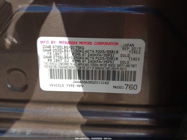 JA4AD3A38GZ013162 Mitsubishi Outlander Se/sel
